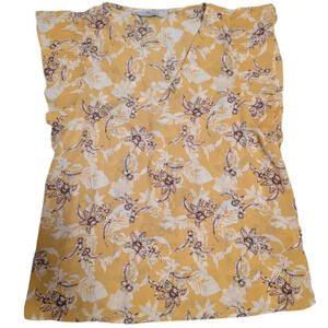 Low Vision short sleeve yellow blouse floral crew neck women’s SZ Large.